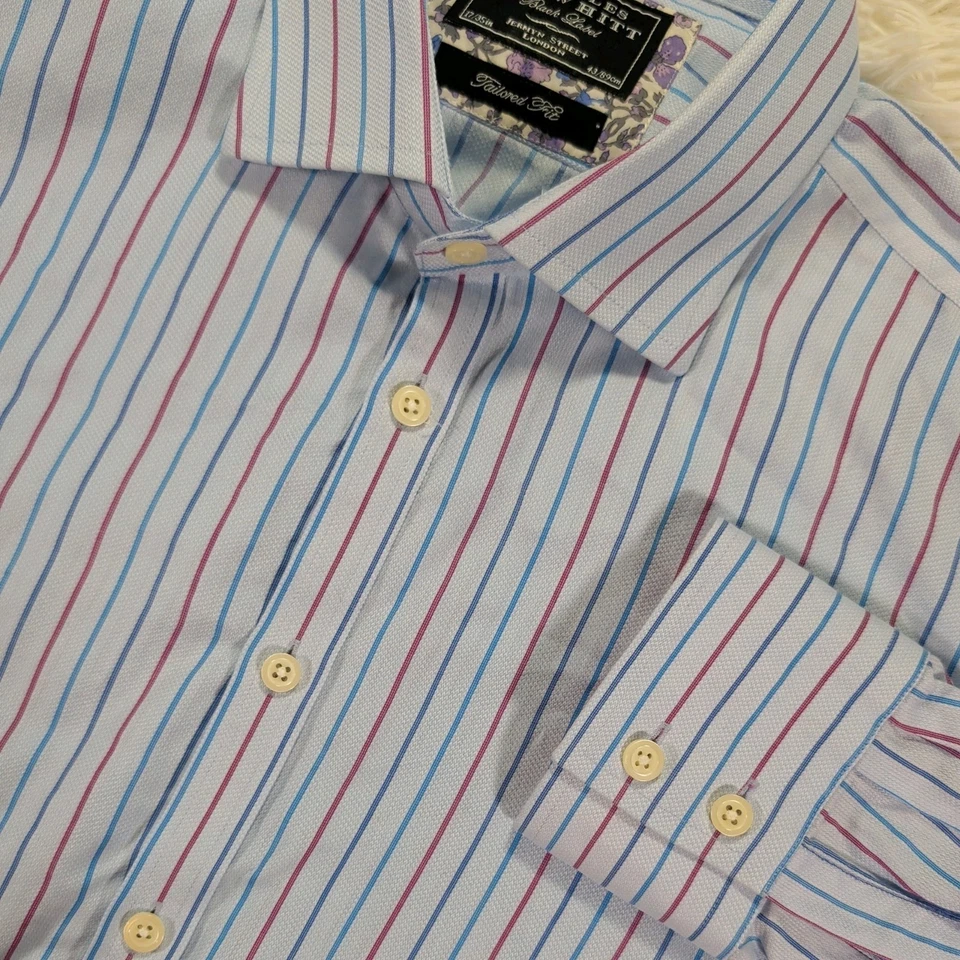 Camisa Charles Tyrwhitt Etiqueta Negra Para Hombres 17-35 Azul Rosa Puño Francés Ajuste A Medida Foto 2 de 4