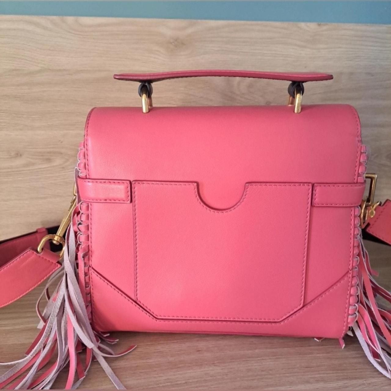 Balmain B-Buzz 23 Pink Fringe Leather Satchel Top Handle Handbag image 3