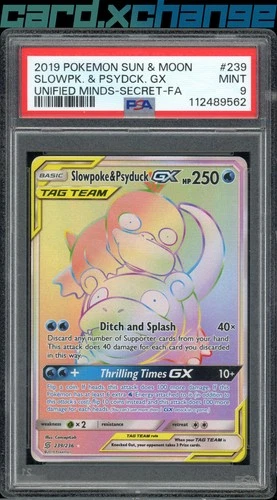 2019 Pokemon SM Unified Minds 239 Slowpoke Psyduck GX Secret FA PSA 9 Mint