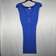Guess Knit Bodycon Dress Womens XS Blue Ribbed Sleeveless Zip Front Stretch