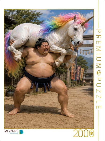 Calvendo Puzzle Sumoringer Und Regenbogeneinhorn | 2000 Teile Lege-GrößE 90 × 67-image