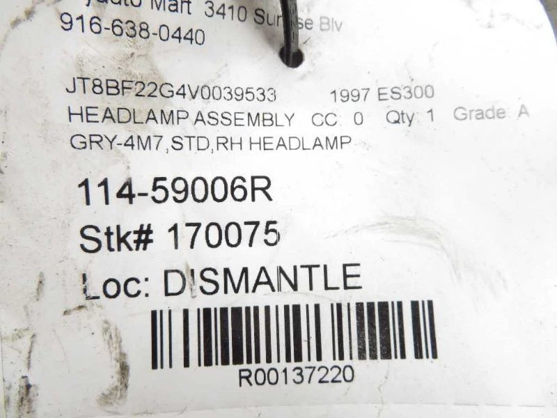 97-01 LEXUS ES300 MONTAJE FARO DELANTERO DERECHO LADO PASAJERO  Foto 4 de 4