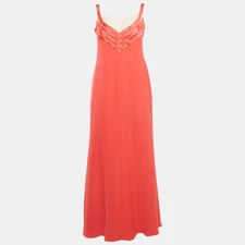 Valentino Pink Crepe & Satin Detail Sleevveless Maxi Dress L