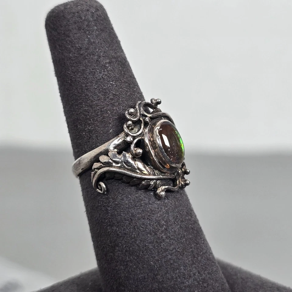 Anillo Vintage Ammolita Piedras Preciosas Plata de Ley 925 Artesanal Hoja de Cóctel Talla 7 Foto 2 de 4