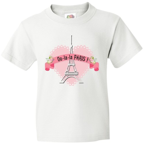 Inktastic Paris Oo-la-la With Eiffel Tower And Flowers In Pink Youth T-Shirt Tee