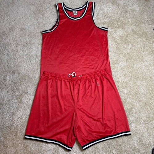 Vintage Eastbay Basketball Uniform Set Men’s XXL Red Mesh Jersey Shorts Made USA