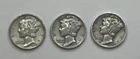 1942 Philadelphia 10C Silver Mercury Dimes Lot Of 3 Coins