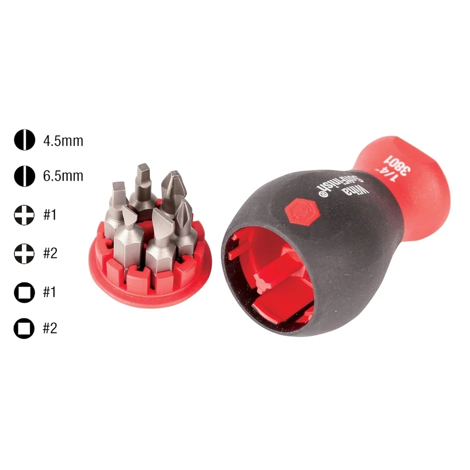 Wiha 38048 Stubby Screwdriver With Six-In-One Insert Bits, Multi-Bit Multi  - Image 2 of 4