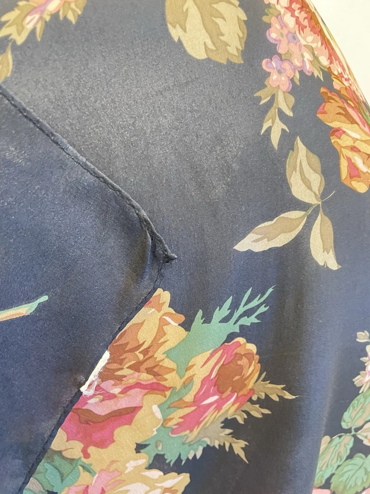 Bufanda de seda rosa floral eco negra vintage cuadrada #A123 Foto 2 de 4