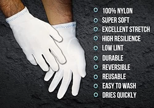 12 PAIR 1 DOZEN 100% NYLON INSPECTION GLOVES WHITE COIN JEWELRY MENS SIZE LARGE - Picture 3 of 3