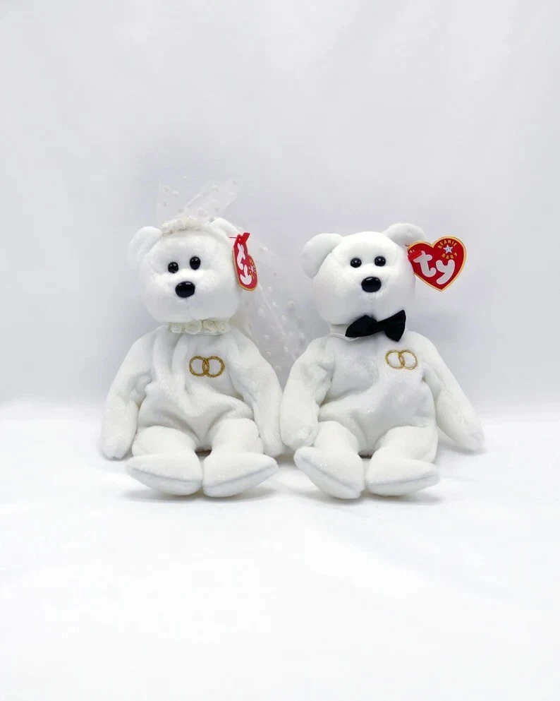 Ty Beanie Baby 2001 Mr and Mrs Teddy Bear Bride and Groom Wedding