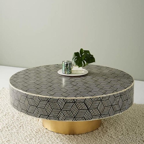 Bone Inlay Coffee Table Geometric Cube Design Black color with Free Shipping - Picture 7 of 7