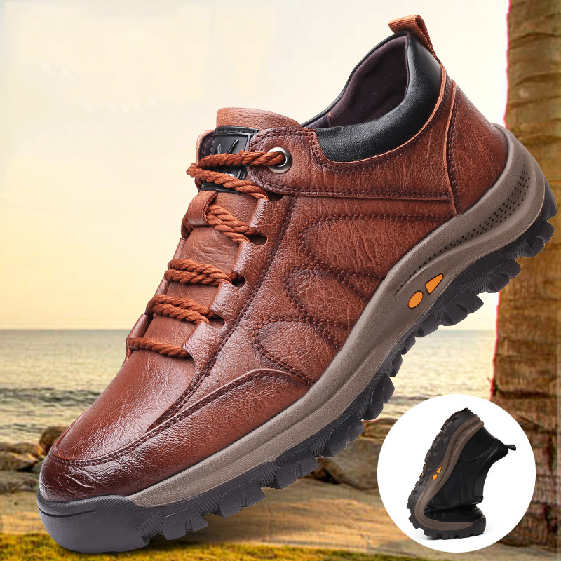 Odor-proof Outdoor Wear-resistant Non-slip Hiking Shoes Men Leather PU Shoes