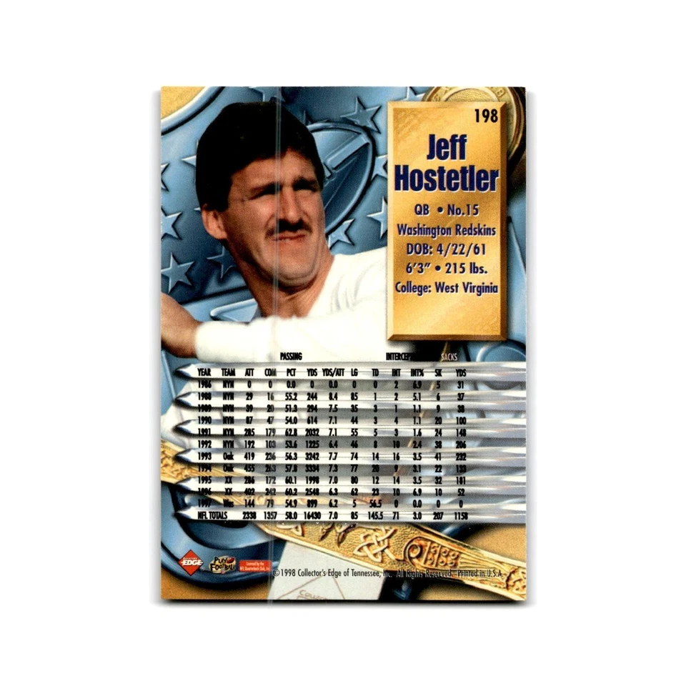 Jeff Hostetler 1998 Collector's Edge Supreme Season Review #198 Redskins NM - Image 2 of 3