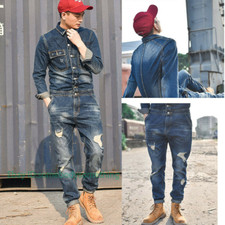 Men Classical Denims Casual Jumpsuits Trousers Dungarees Overalls Jeans Pants