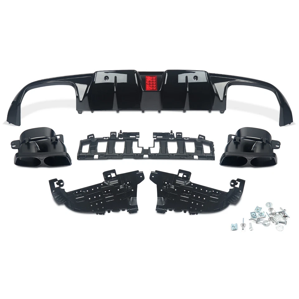 For 2015-2018 Mercedes-Benz C205 C43 C63 Rear Diffuser Tailpipe Tips Gloss Black - Image 2 of 4