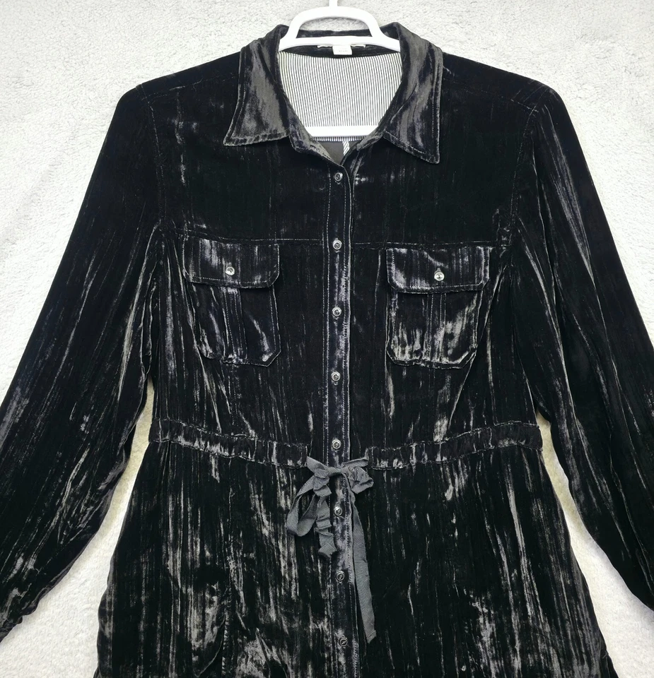 Coldwater Creek измельченный бархата рубашка платье женщин XL черный кнопка Whimsigoth - Изображение 4 из 4