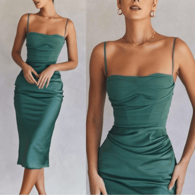 sage green chiffon corset bandeau draped midi dress Ana de Armas 2025 Oscars Black Crystal Mermaid Prom Dress