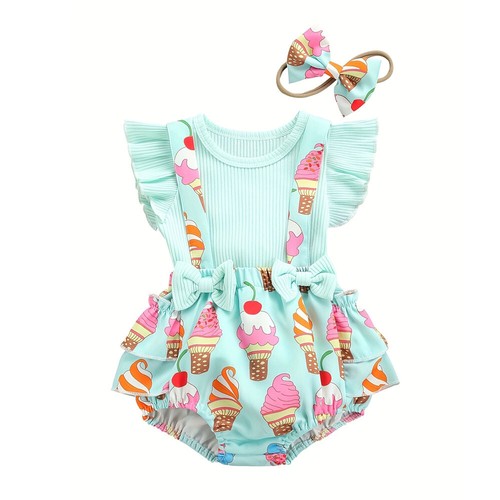 Toddler Newborn Baby Girl Summer Ruffle Tops Suspender Shorts Headband Outfits - Picture 10 of 11