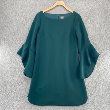 Vince Camuto Dress Womens 10 Green Crepe Knit Shift 3/4 Bell Angel Sleeve Mini