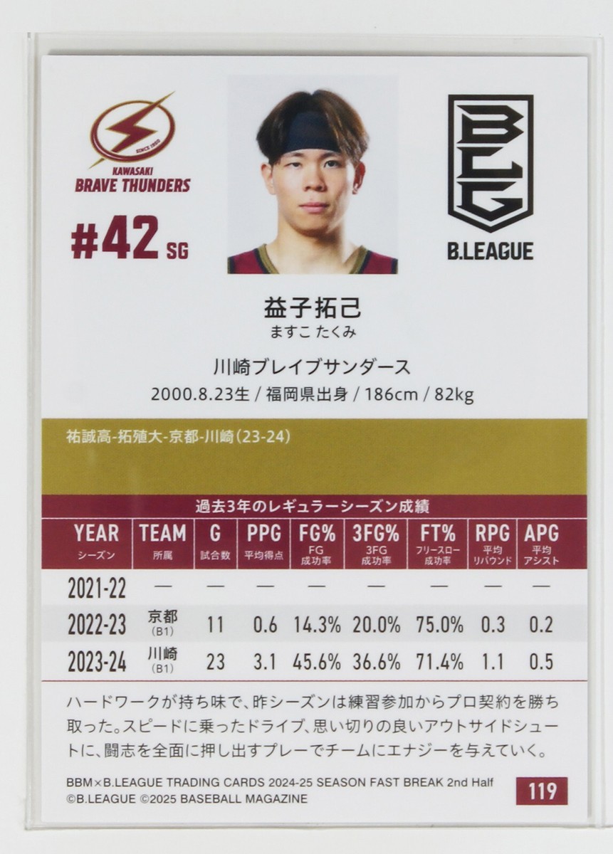 TAKUMI MASUKO - 2025 B.LEAGUE Basketball Trading Card 2nd Half | eBay