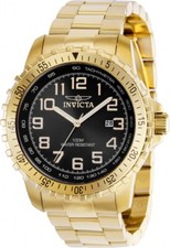 Invicta Specialty Quartz Gold Bracelet 3 Hand Black Dial Men's 39119 Watch