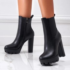 Fashion Women Thick Platform High Heels Ankle Boots Zipper Short Boot Booties