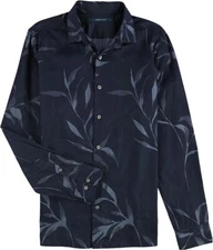 Perry Ellis Mens Button Down Floral Shirt | Dark Blue | Medium