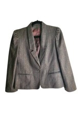 Vtg Peabody House Blazer Brown Blue Puffy Shoulders 9/10 Medium 35 Wool Jacket