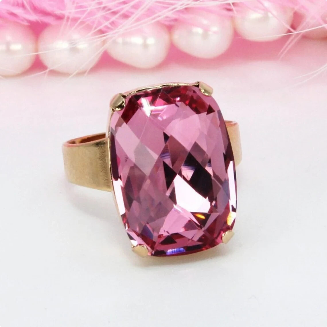 13CT Oval Lab Created Pink Sapphire Solitaire Large Cocktail Ring in 925 Silver