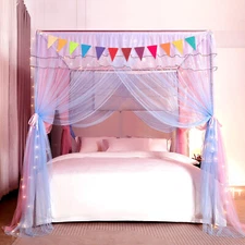 Mosquito Bed Netting King W/ Light Mesh Canopy Princess Elegant Bedding Net USA