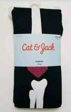 Cat  Jack girls tights Black w/ White Leg Bone Sparkly Pink Heart sz 12-14 NEW 