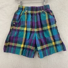 VTG 90s High Rise Purple Plaid Mom Shorts Womens Medium by Hunt Club