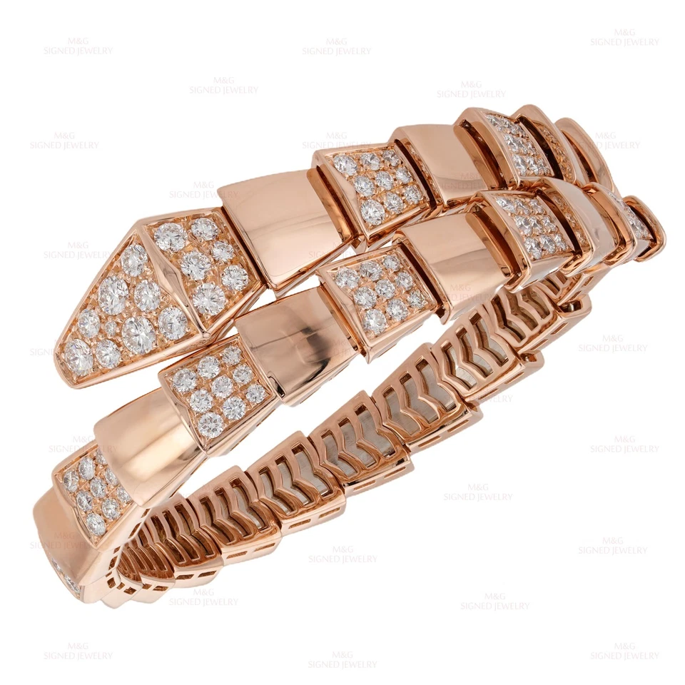 BULGARI Serpenti Scaglie Pave Diamond 18k Rose Gold Large Bracelet