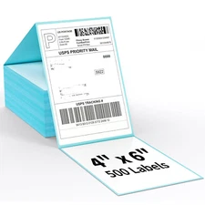 500Labels 4x6 Fanfold Perforated Direct Thermal Shipping Labels for Zebra Rollo