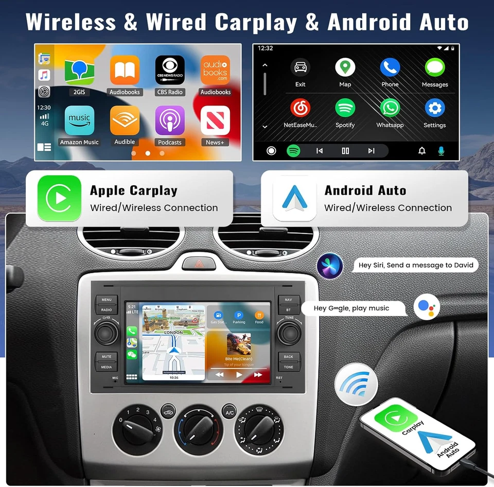 Android 14 Autoradio Per Ford Transit Kuga Fiesta Focus C/S-Max GPS Navi Radio  - Immagine 4 di 4