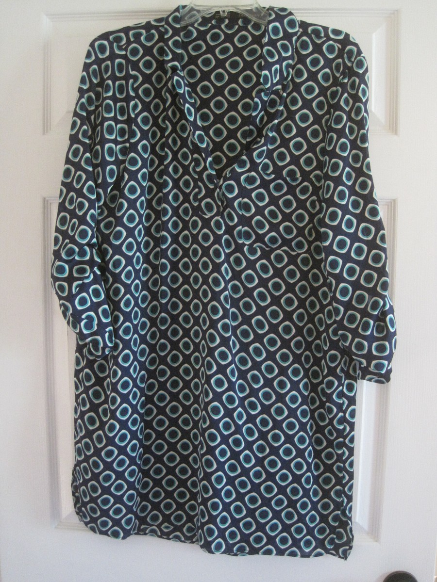 ZARA BASICS NAVY AND GREEN GEOMETRIC PRINT DRESS XL NWOT $69.90