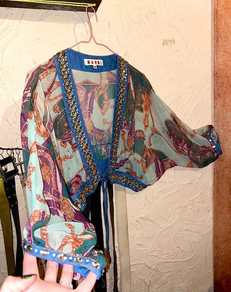 Blusa cárdigan sin mangas de malla Archive Marni con patrones arte caballo artículo de lujo Foto 2 de 4