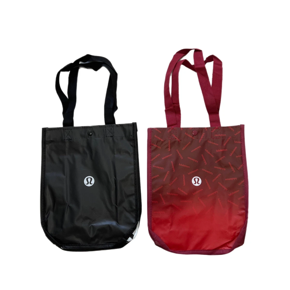 NEW Lululemon Lot of 2 Medium Reusable Shopping Tote Lunch Bags Black Red  Snap