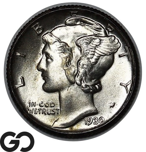 1930 Mercury Dime, Full Split Bands, Gem BU++ FSB Better Date
