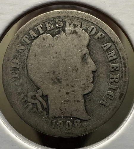 1908-O Barber Dime 10C Semi Key Date New Orleans Mint 90% Silver G