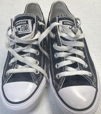 Converse Chuck Taylor All Star Black Canvas Sneakers Logo Print Unisex Size 7