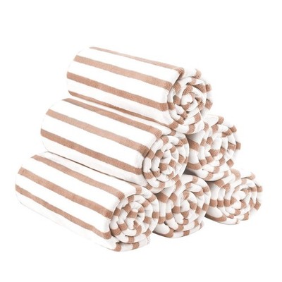 JML Microfiber Beach Towels, Large Bath Towel 6 Pack-27'' x 55'', Stripe Coffee