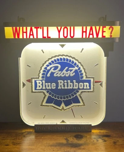 RARE 1950’s Vintage PABST BLUE RIBBON Beer ROG Clock Bar Light Sign! See VIDEO!