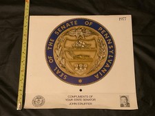 Vintage 1977 State of Pennsylvania Calendar - Senator John Stauffer - 11x10” NEW