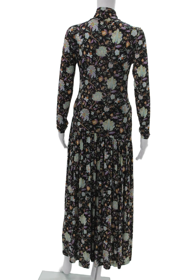 Vestido maxi Ulla Johnson feminino preto gola simulada manga longa tamanho P - Imagem 3 de 4