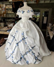 Off Shoulder 1860s Victorian Dress Vintage Civil War Southern Belle Gown