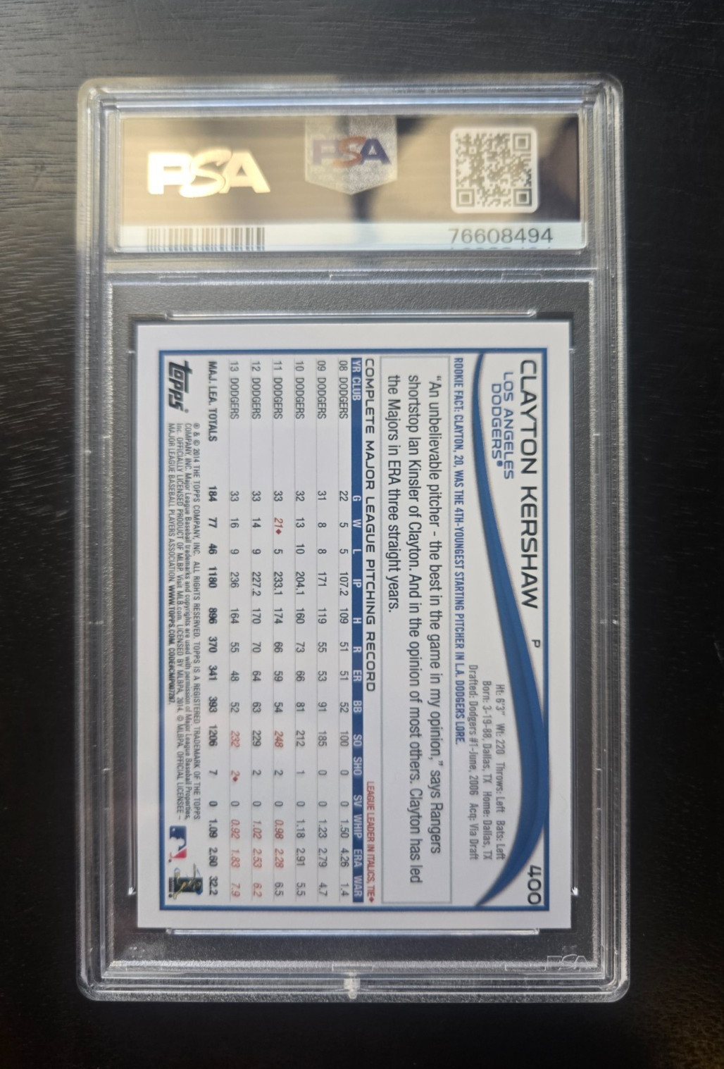2014 Topps SP Image Variation Celebrating Clayton Kershaw PSA 10 Gem Mint #400 view 2