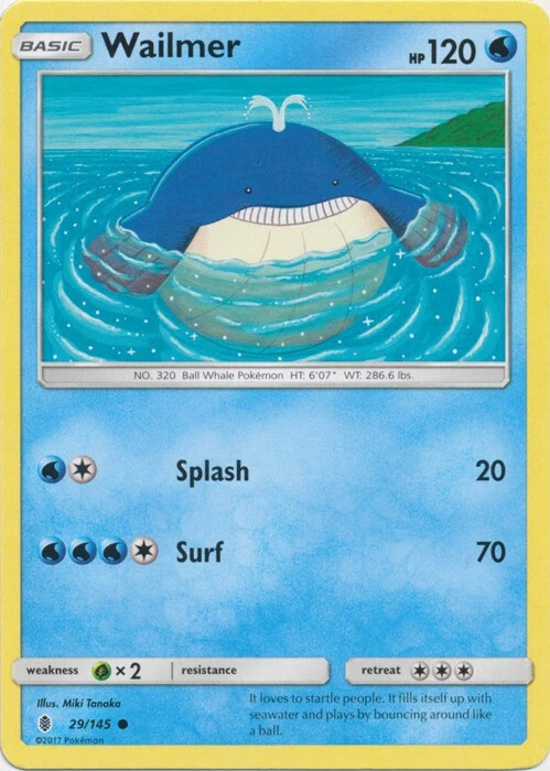 Pokemon WAILMER SUN & MOON Guardians Rising 29/145 NM/Mint PACK FRESH