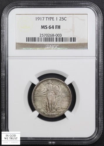 1917 Type 1 Full Head Standing Liberty Silver Quarter 25C NGC MS 64 FH